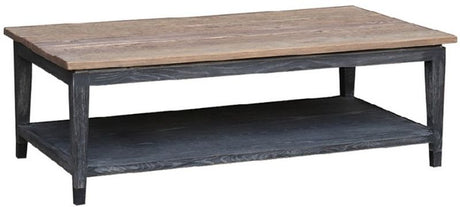 Light and dark oak coffee table with shelf, featuring a classic design and two-tone finish, perfect for any living space.