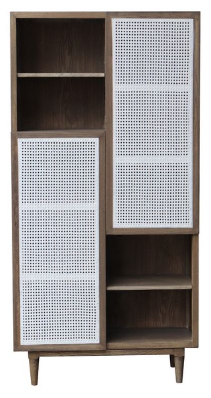 Bamboo shelf with elegant white rattan doors, 1.8m tall, perfect for storage and enhancing interior decor.
