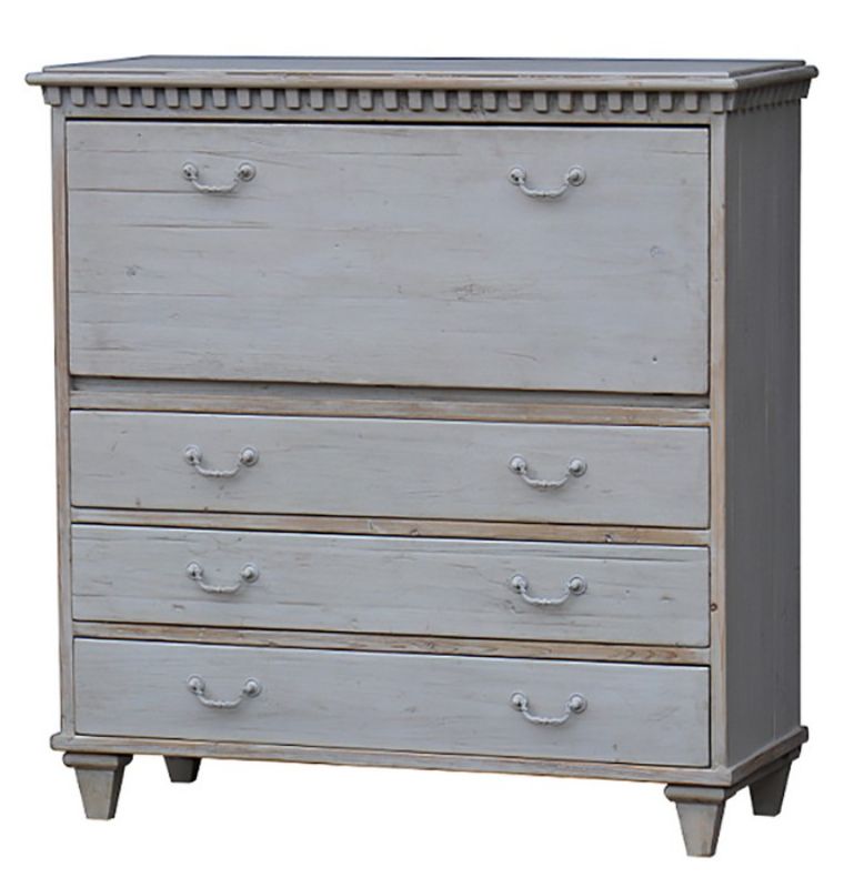 Vintage Swedish Secretary Chest in old pine with multi-drawer design, enhancing home decor and providing ample storage.