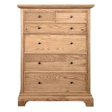 Tall oak chest with 6 drawers, natural finish, sleek metal handles, perfect for stylish storage in modern bedrooms.