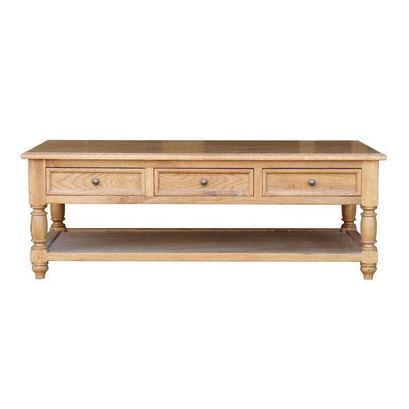 Oak coffee table with 6 drawers, measuring 130cm x 70cm, combines style and storage for modern living spaces.