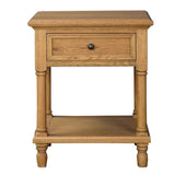 Natural oak side table (60cm x 50cm) with metal handles, perfect for storage in modern or traditional interiors.