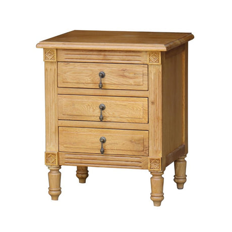 Stylish oak bedside table (60cm x 50cm) with natural finish, metal handles, and ample storage for bedroom essentials.