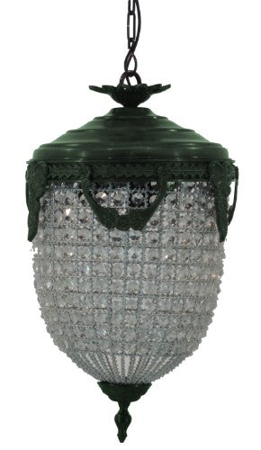 Art Deco bronze and patina chandelier with beaded design and crystals, ideal for elegant entryways and living spaces.