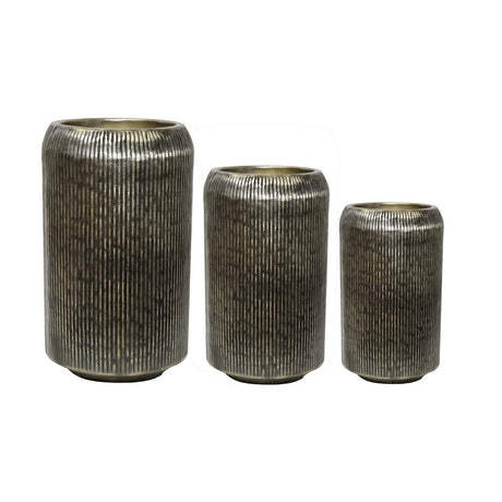 Antique brass planter set of 3, crafted from durable aluminium, adding elegance and charm to indoor and outdoor spaces.