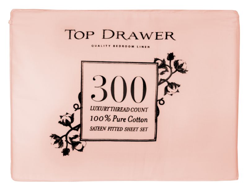 Californian King Sheet Set in Blush, 300TC pure cotton, sateen weave for a soft, silky touch and elegant sheen.