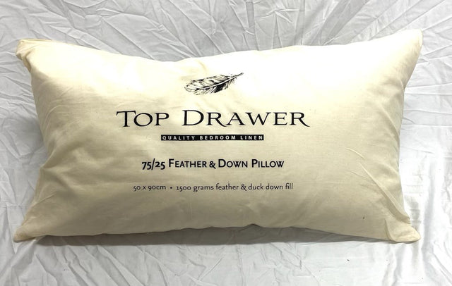 Luxurious Feather & Down Pillow with 75% down, 25% feathers; 1500g fill for ultimate comfort and support.