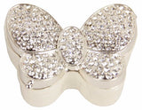 Clear crystal hinged butterfly trinket box, measuring 6.5 x 5.5 x 2.4 cm, perfect for storing small treasures.