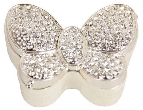 Clear crystal hinged butterfly trinket box, measuring 6.5 x 5.5 x 2.4 cm, perfect for storing small treasures.