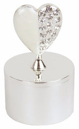 Exquisite crystal heart trinket box with heart enamel design on a silver-plated base, perfect for storing small treasures.