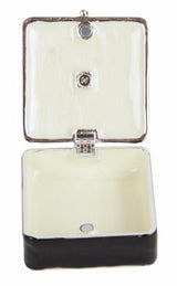 Elegant square trinket box with horseshoe design, crystal heart accent, and sleek black enamel finish, perfect for keepsakes.