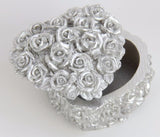 Silver Rose Heart Box Set of 4, 6.5 x 6 x 4 cm, elegant storage for jewelry, gifts, or home decor.