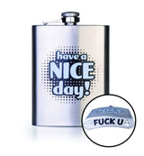 Stylish 13.5cm stainless steel flask featuring a cheeky secret message; holds 8oz of your favorite beverage.