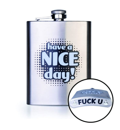 Stylish 13.5cm stainless steel flask featuring a cheeky secret message; holds 8oz of your favorite beverage.