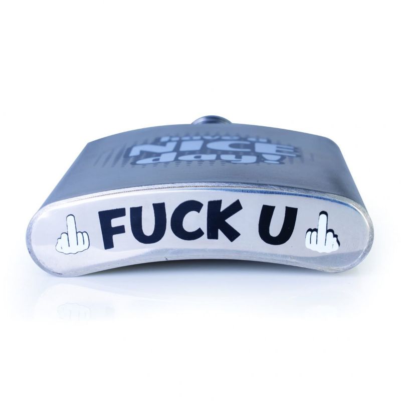 Cheeky stainless steel flask with secret message, holds 8oz, perfect for fun gatherings and adventures.