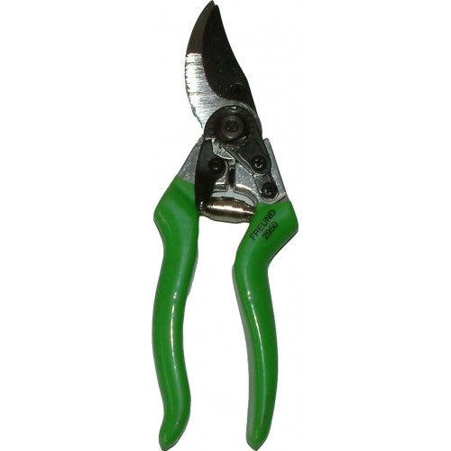 Pruning shear Freund 2950 with 20mm cutting capacity, Xylan non-stick blade, and ergonomic aluminum design for easy use.