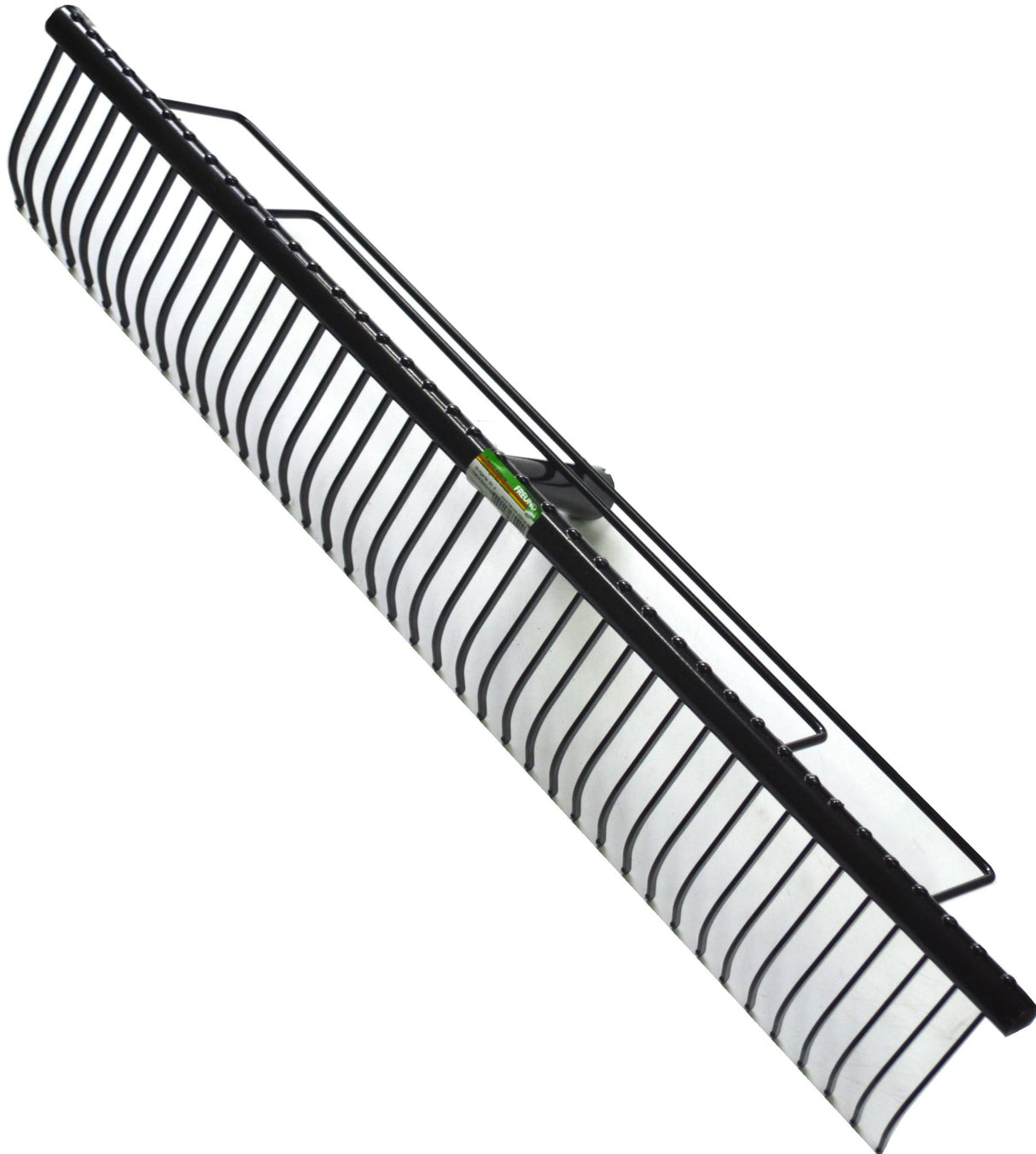 Freund Lawn Rake with 58cm wide head and 32 robust tines, ideal for efficient lawn cleanup and maintenance.