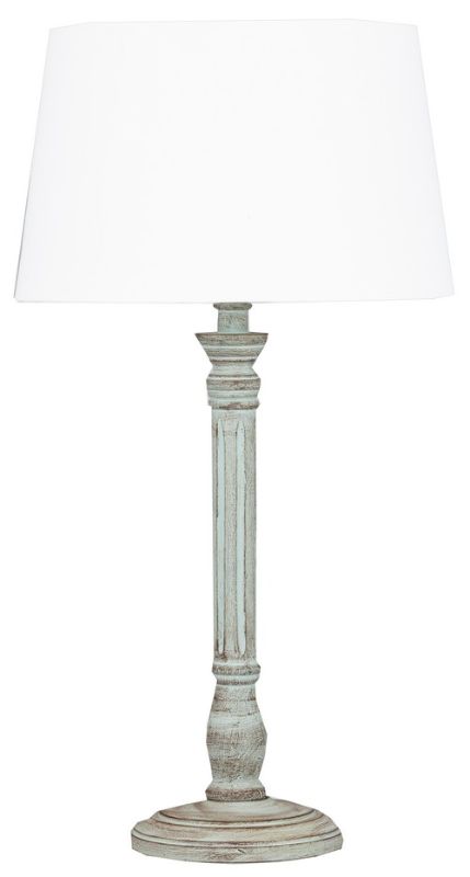 Elegant table lamp featuring an antique green washed base and a white linen shade, perfect for soft ambient lighting.