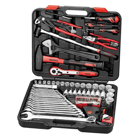 Teng 105pc Tool Set in portable case, includes sockets, wrenches, pliers, hammer, and more for heavy-duty maintenance.