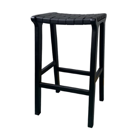 Stylish London Black Barstool with natural elm wood frame and faux leather upholstery, perfect for dining or bar settings.