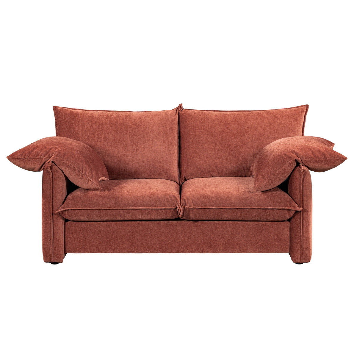 Vibrant Paprika 2-seater sofa with plush pillows, combining comfort and modern elegance for stylish living spaces.