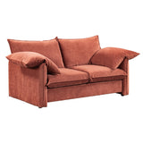 Vibrant paprika 2-seater sofa with plush pillows, modern design, and sturdy solid pine frame, perfect for stylish living rooms.