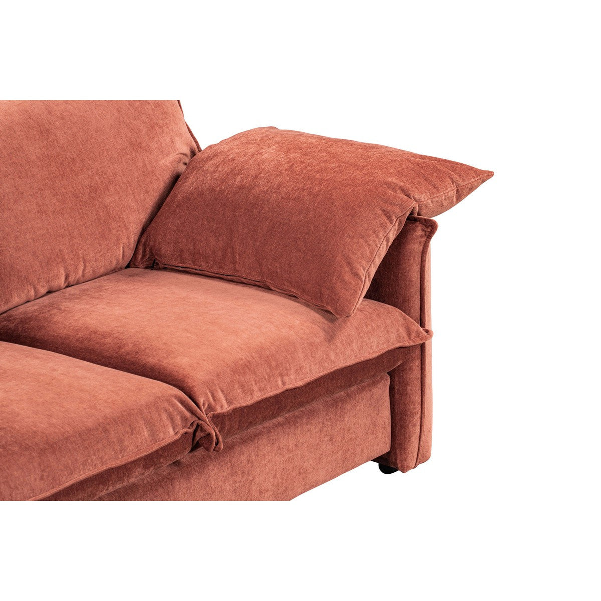 Stylish Fernsby Lux 2 Seater Sofa in vibrant Paprika, featuring plush upholstery and feather-filled pillows for ultimate comfort.