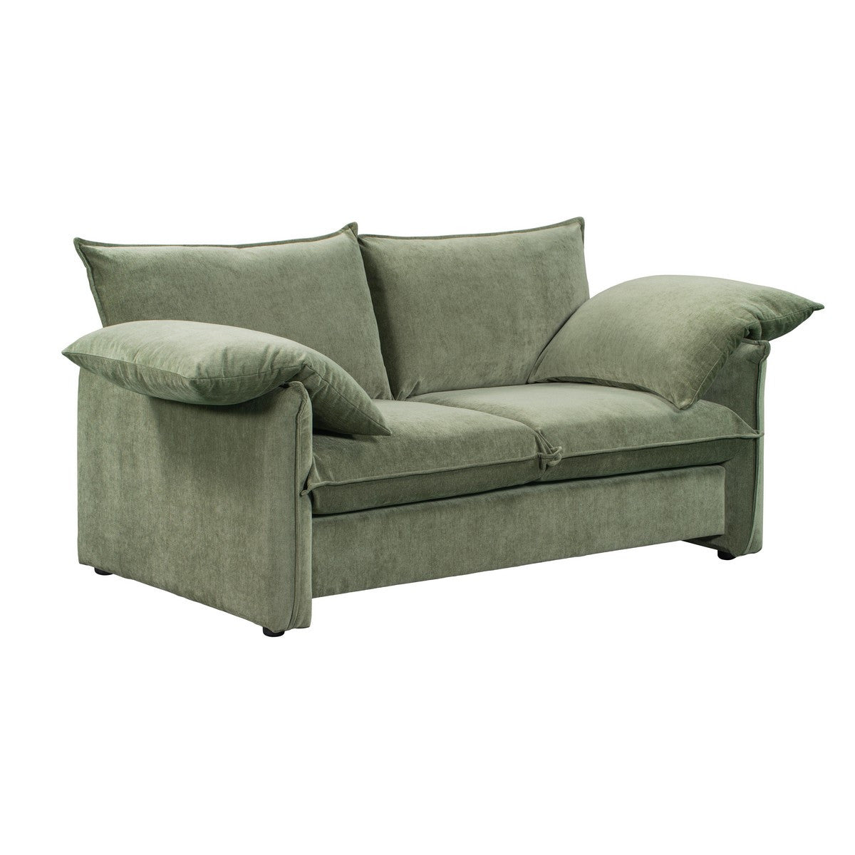 Stylish sage 2-seater sofa featuring feather-filled pillows, durable frame, and modern design for elegant living spaces.