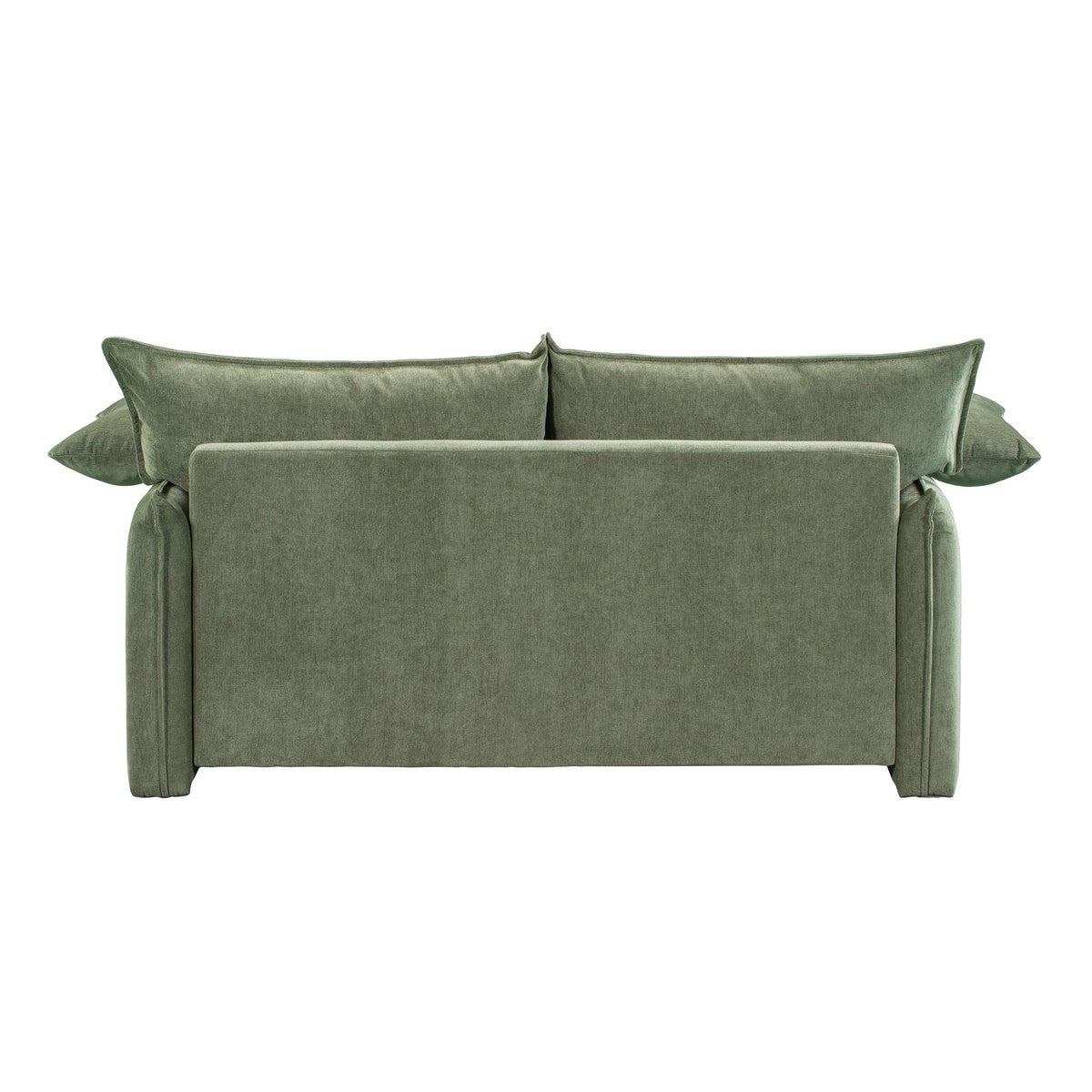 Elegant sage 2-seater sofa featuring soft upholstery, feather-filled pillows, and a durable pine frame for stylish comfort.