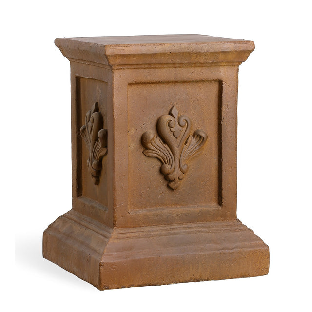 Rusty terracotta Caracalla Plinth (48cm), durable fiber cement, perfect for showcasing garden sculptures or plants.