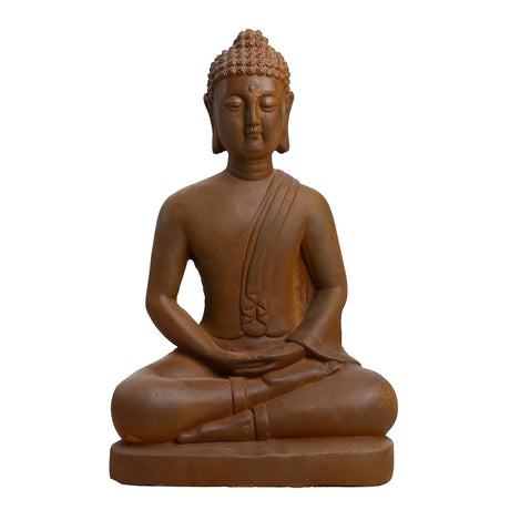 Serene 49cm sitting Buddha statue in rusty terracotta, perfect for tranquil home decor and meditation spaces.