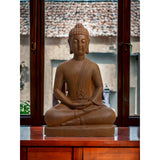 Sitting Buddha ornament made of rustic terracotta, 49cm tall, radiating tranquility for garden or indoor decor.