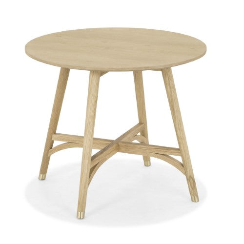 Round Nordic oak coffee side table featuring clean lines, rich grain patterns, ideal for decor and practical use. Dimensions: 60cm.