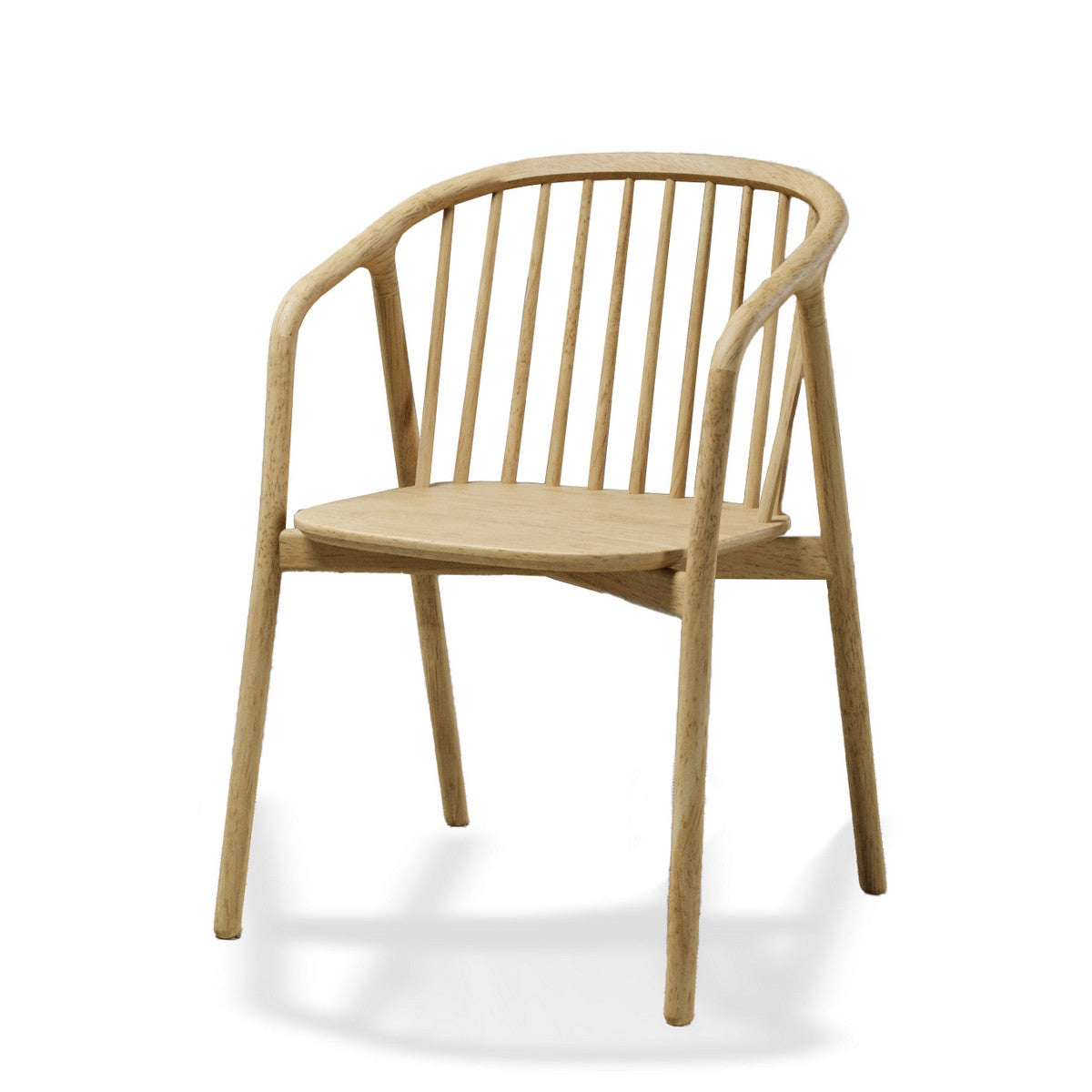 Elegant Nordic dining chair with arms, made of durable rubberwood, featuring clean lines and natural finish for modern dining spaces.