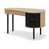 Elegant oak desk in natural and black finishes, featuring clean lines and ample workspace for home office productivity.