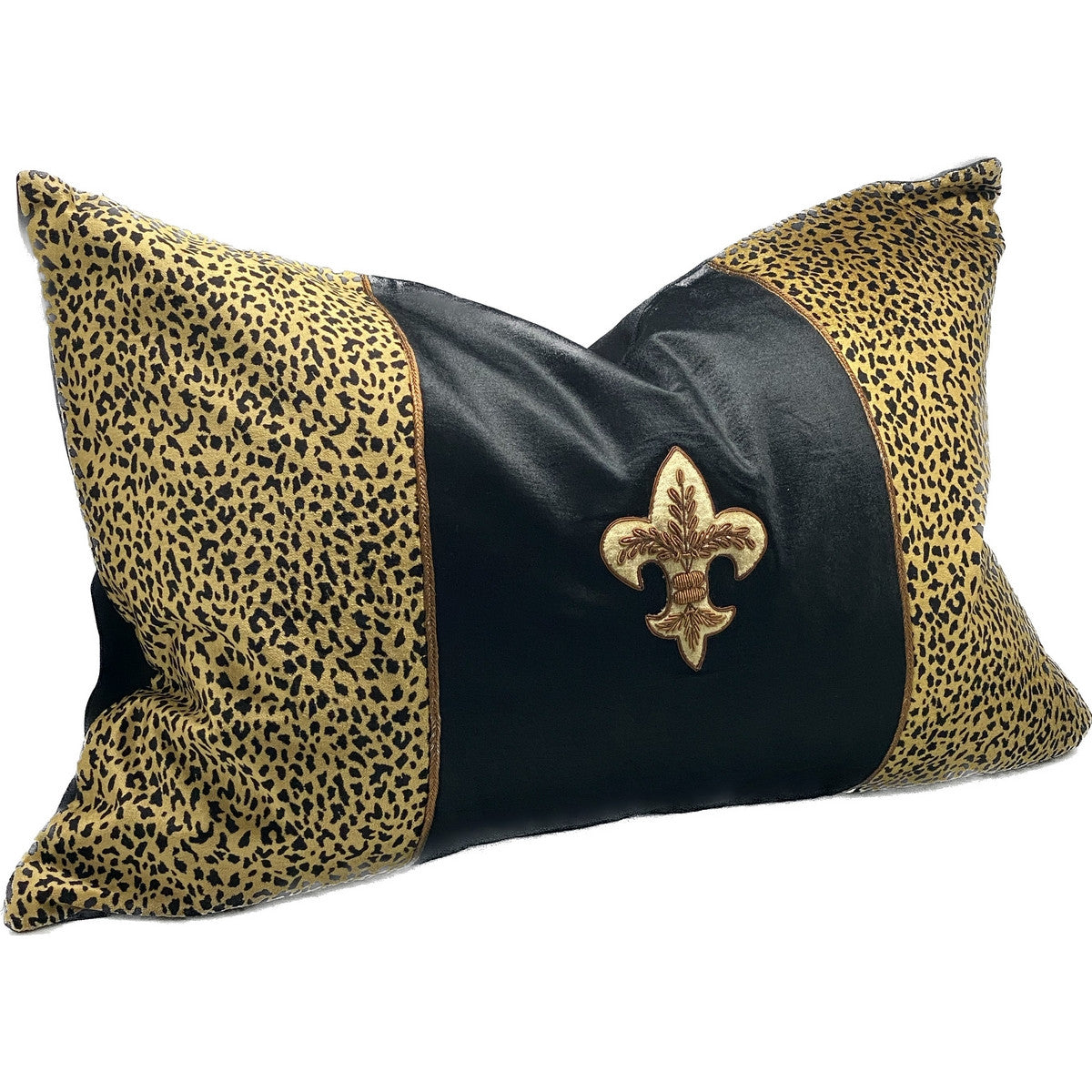 Handcrafted Leopard/Black cushion cover with intricate embroidery, adding elegance and durability to your home decor.