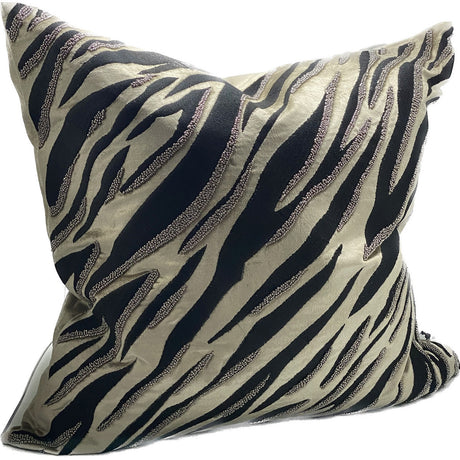 Handcrafted black and fawn cushion cover featuring intricate embroidery, perfect for elevating your home decor.