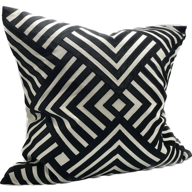 Hand-embroidered black and white cushion cover, measuring 550x550mm, adding elegance and artistry to any space.