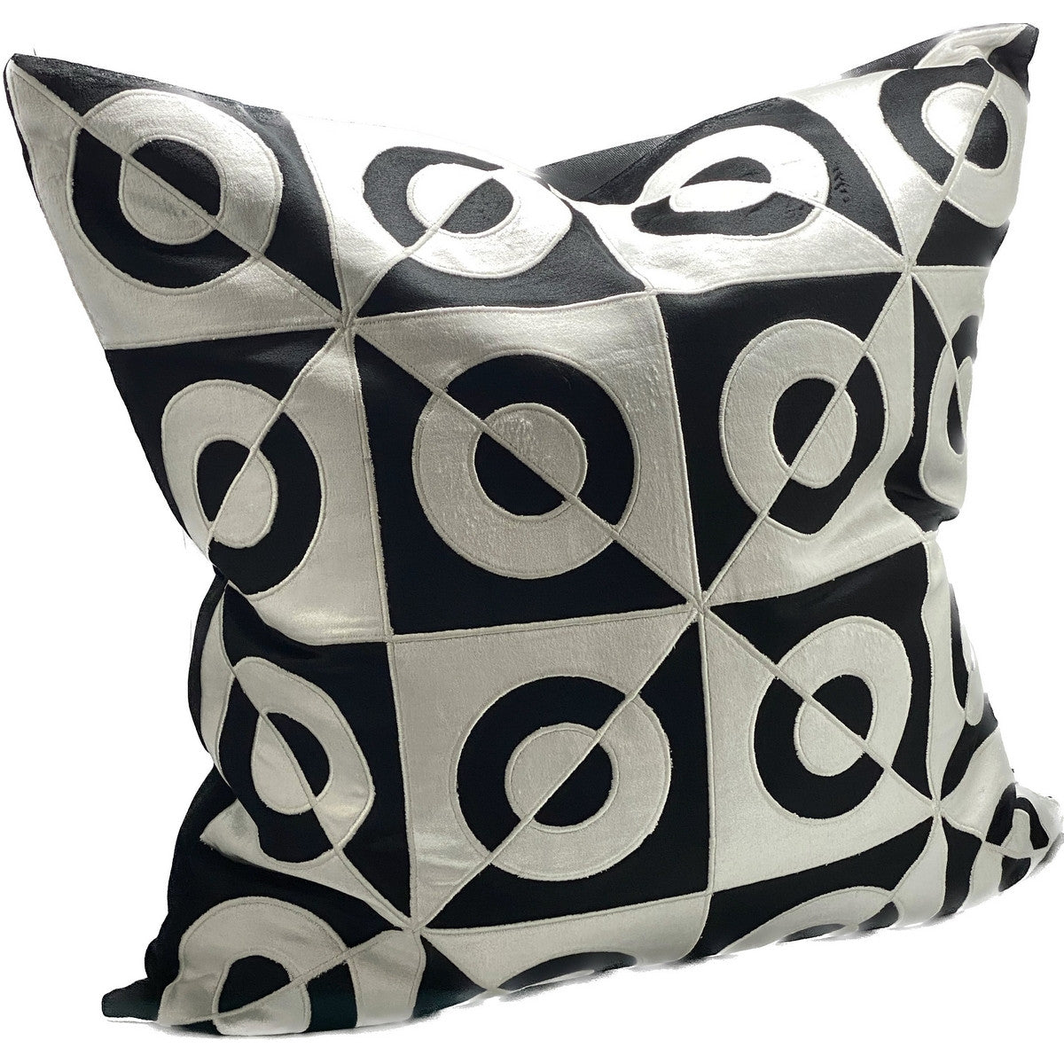 Hand-embroidered black and white cushion cover, adding elegance and comfort to your living space with intricate designs.