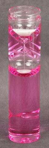Vibrant pink 2 Min oil-filled kitchen timer, 20cm high, designed for precise cooking and baking intervals.