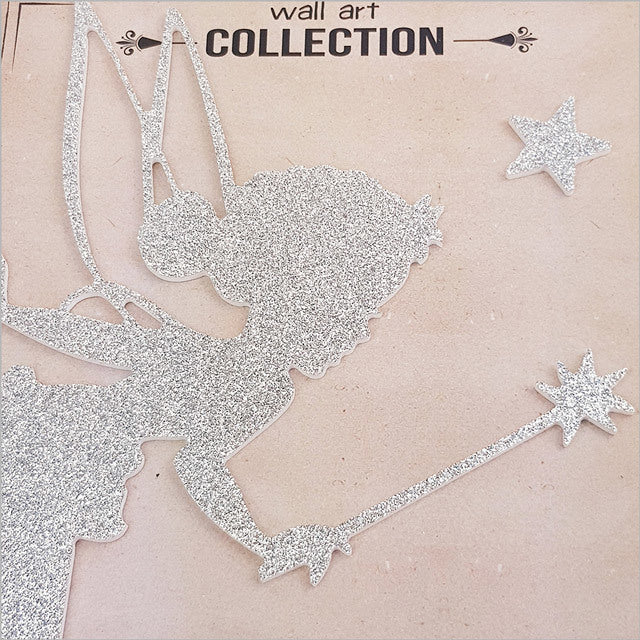 Enchanting glitter Tinkerbell wall art with stars, perfect for nursery or bedroom decor, inspiring imagination and creativity.