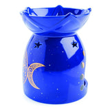 Elegant 14cm pentacle oil burner featuring moon phase icons and tree of life symbols, perfect for relaxation and aromatherapy.