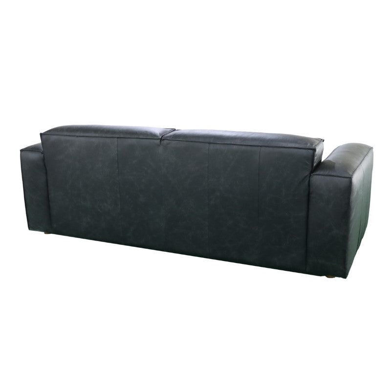 Luxurious Fatboy sofa in black top-grain leather, featuring a solid wood frame and plush foam cushions for ultimate comfort.