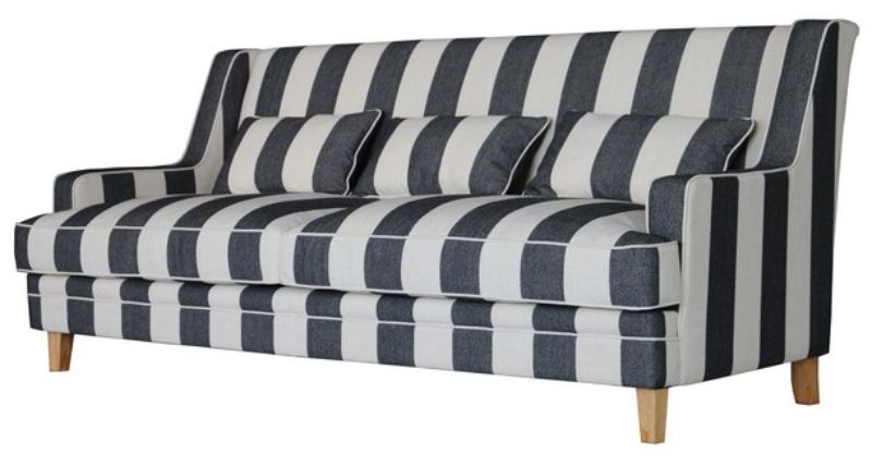 Sofa- Bahama 3 Seat W/3 Cushions  Natural/Black Stripe/Natural Piping (215cm)