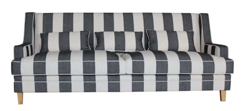 Sofa- Bahama 3 Seat W/3 Cushions  Natural/Black Stripe/Natural Piping (215cm)