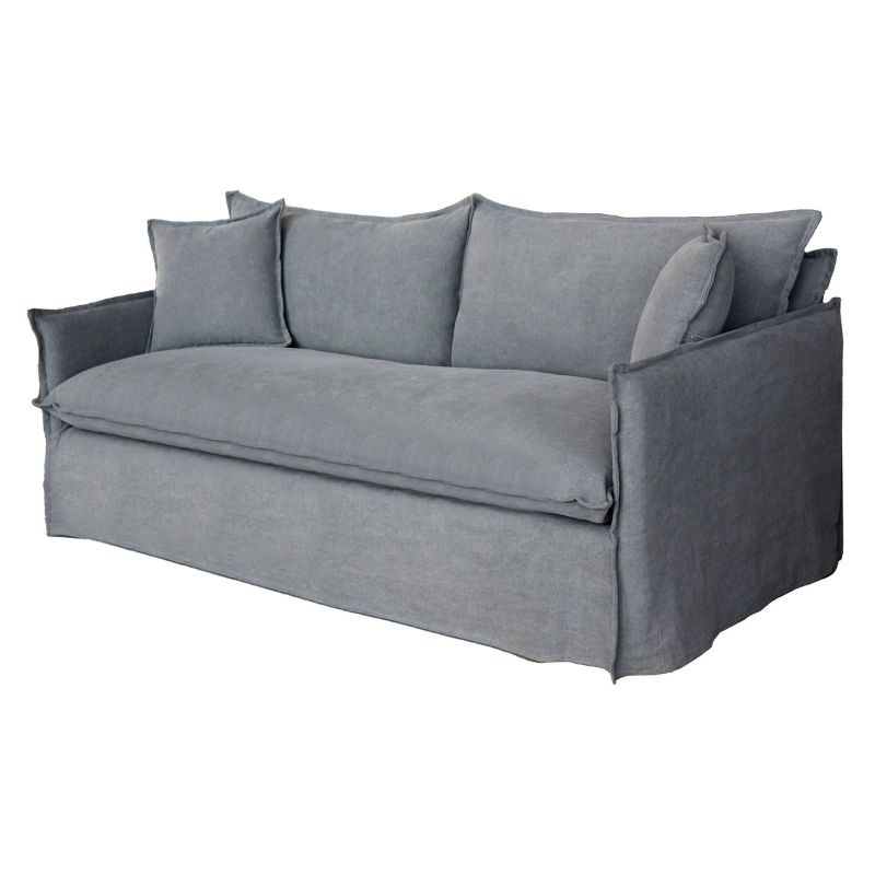 Luxurious dark grey 2-seat sofa with slipcover, featuring foam and feather fill for comfort and style in any decor.