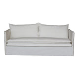 Elegant 3-seat sofa in white linen, 2.1m long, with sturdy wooden frame for comfort and style in any living space.