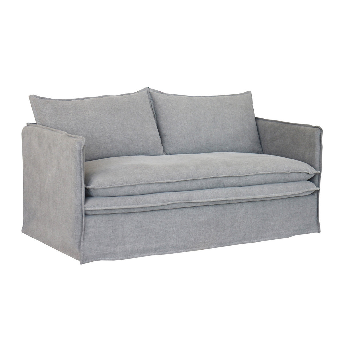 Stylish 2 seat sofa in Courtenay grey, featuring plush cushions and a sleek design for comfort and modern elegance.