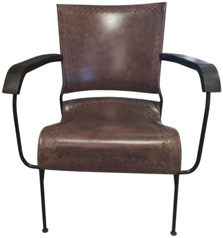Stylish 73cm leather armchair in earthy tones, featuring a buffalo leather upholstery and solid metal frame for durability.