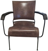 Stylish 73cm leather armchair in earthy tones, featuring a buffalo leather upholstery and solid metal frame for durability.